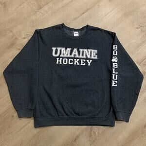 UMaine University Of Maine Hockey Crewneck Sweatshirt Men's Large L Gray Go Blue
